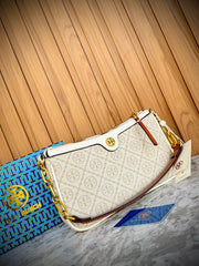 Tory Burch T Monogram Jacquard and Leather Studio Shoulder Bag