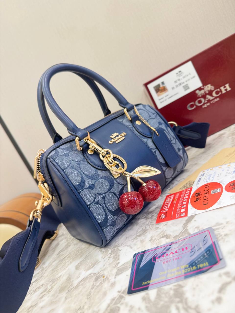 Coach Mini Rowan Bag in Signature Canvas with Cherry Charm