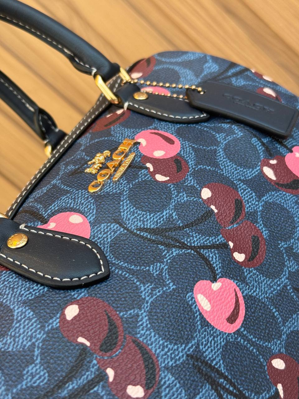 Coach Rowan Satchel in Signature Canvas with a cherry print