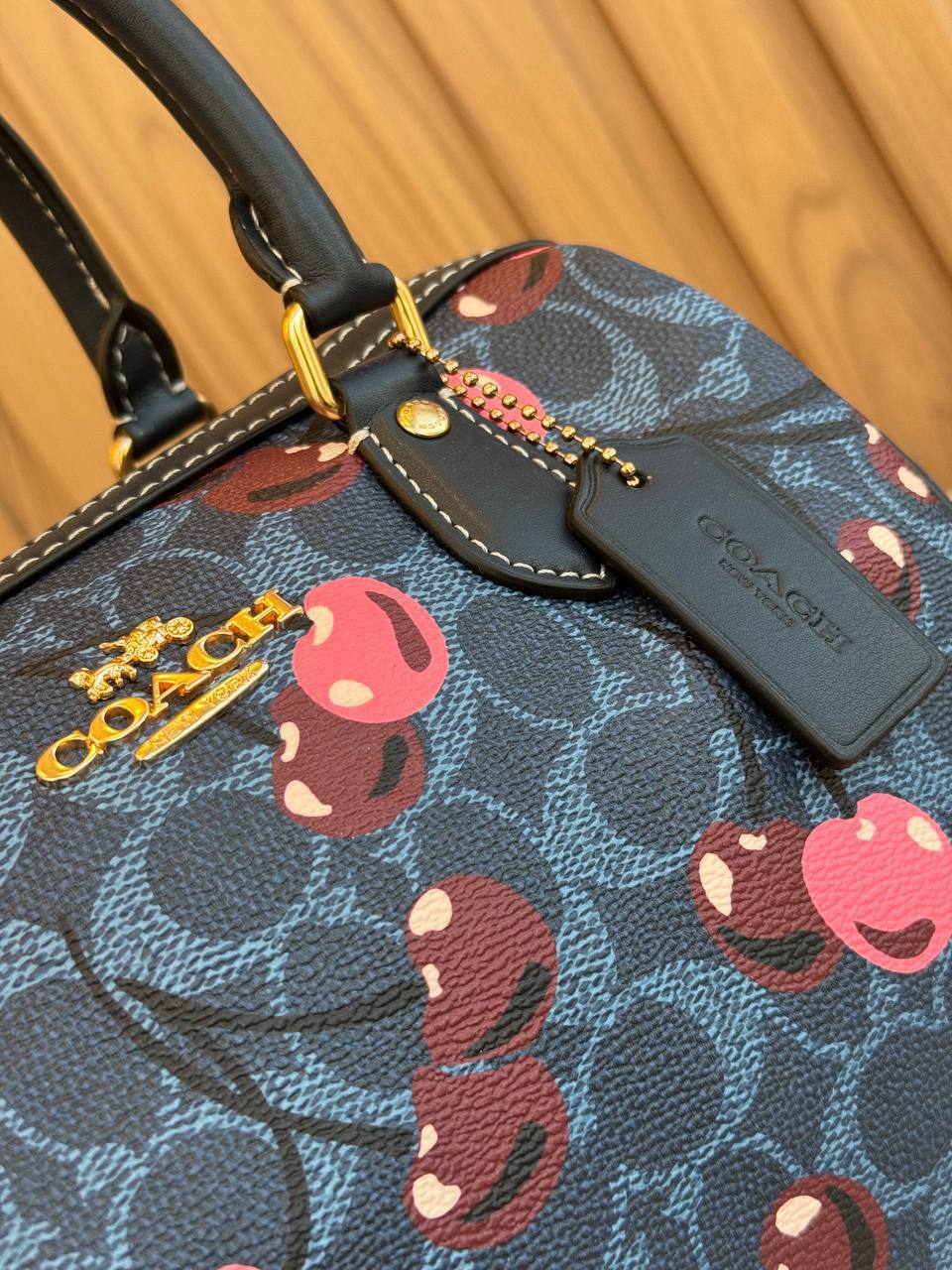 Coach Rowan Satchel in Signature Canvas with a cherry print