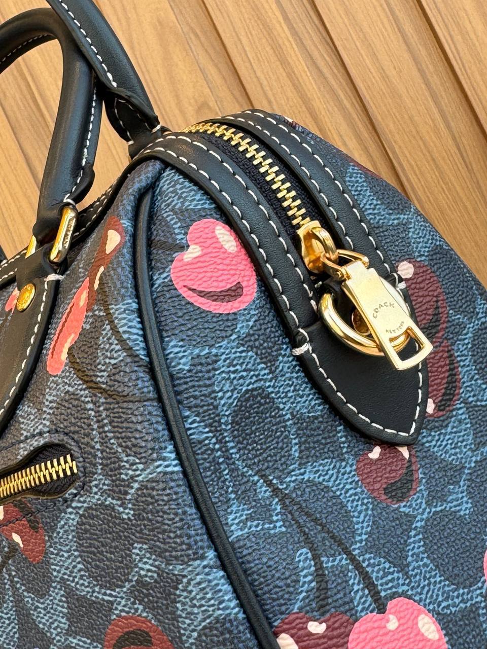 Coach Rowan Satchel in Signature Canvas with a cherry print