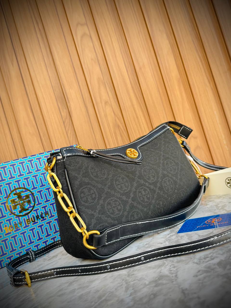 Tory Burch T Monogram Jacquard and Leather Studio Shoulder Bag