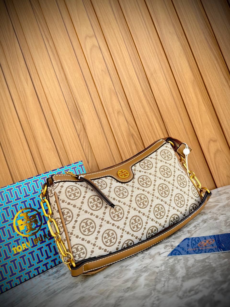 Tory Burch T Monogram Jacquard and Leather Studio Shoulder Bag
