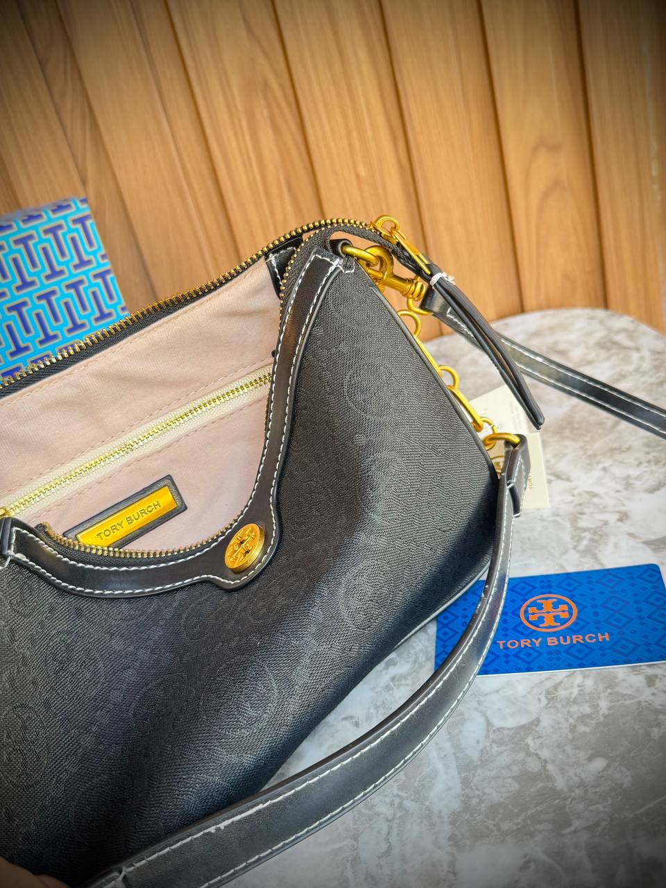 Tory Burch T Monogram Jacquard and Leather Studio Shoulder Bag