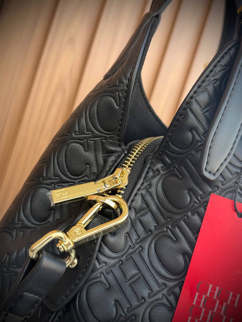 Carolina Herrera Monogram Embossed Leather Hobo Bag