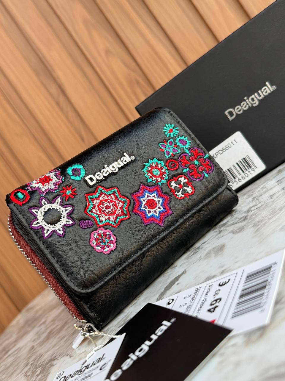 Desigual Zip-Around Wallet in Embroidered Leather