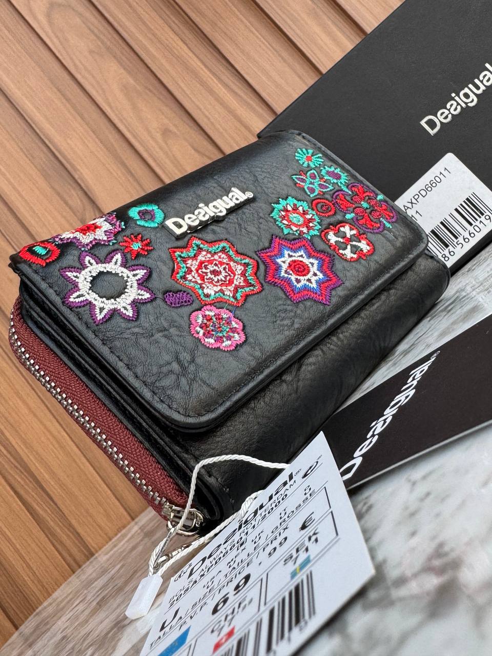 Desigual Zip-Around Wallet in Embroidered Leather