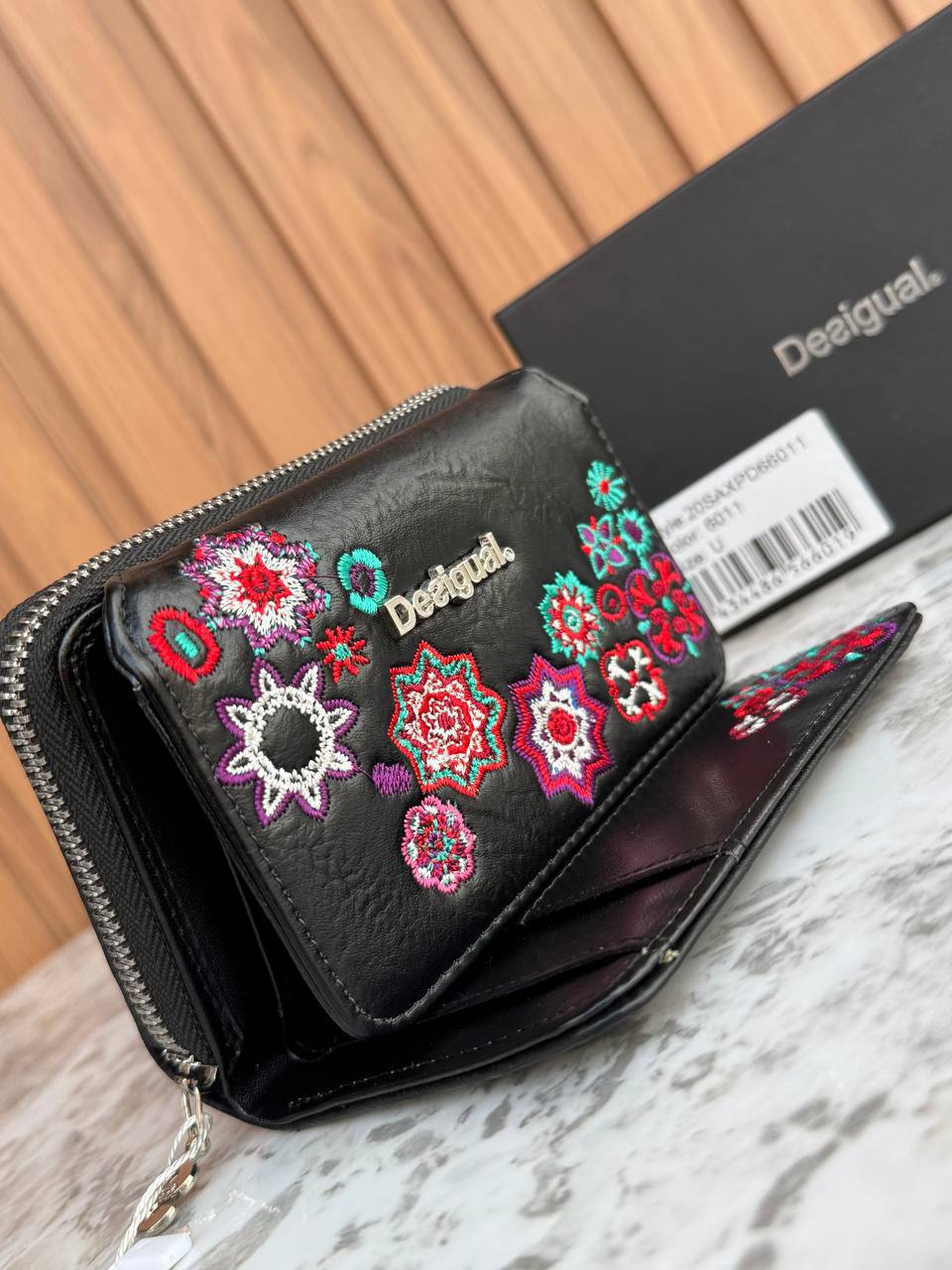Desigual Zip-Around Wallet in Embroidered Leather