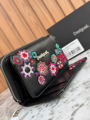 Desigual Zip-Around Wallet in Embroidered Leather