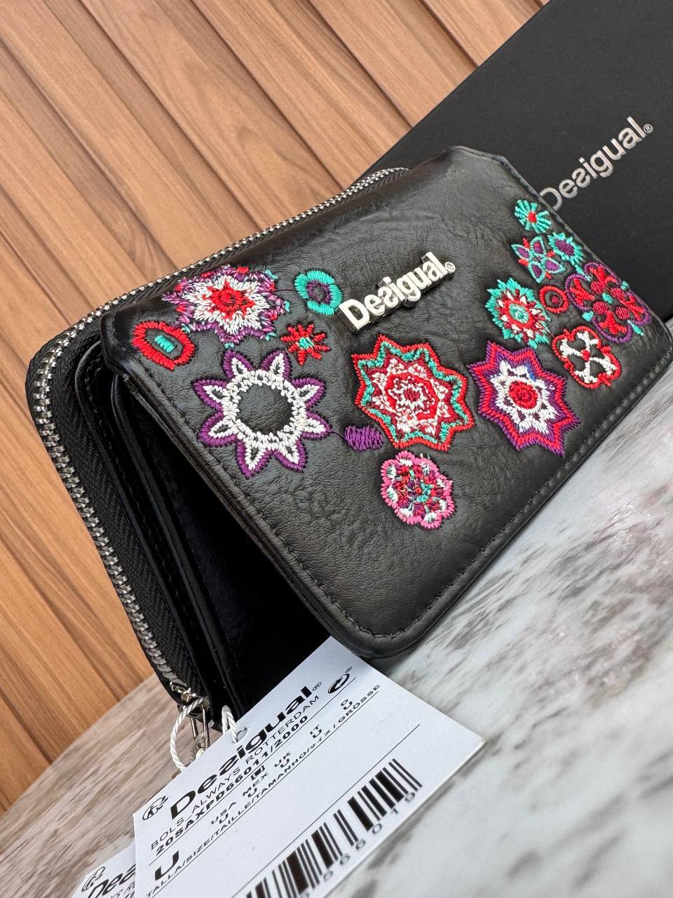 Desigual Zip-Around Wallet in Embroidered Leather