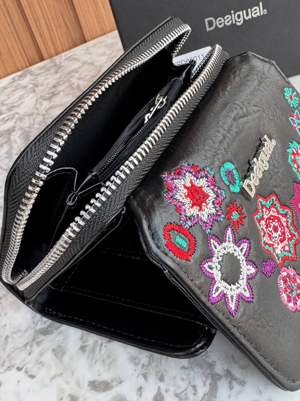 Desigual Zip-Around Wallet in Embroidered Leather