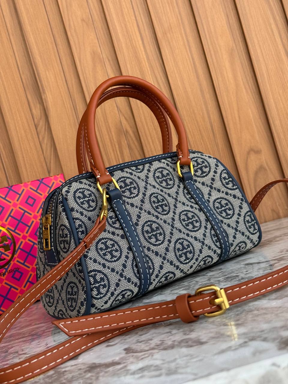 Tory Burch T-Monogram Jacquard Mini Barrel Bag