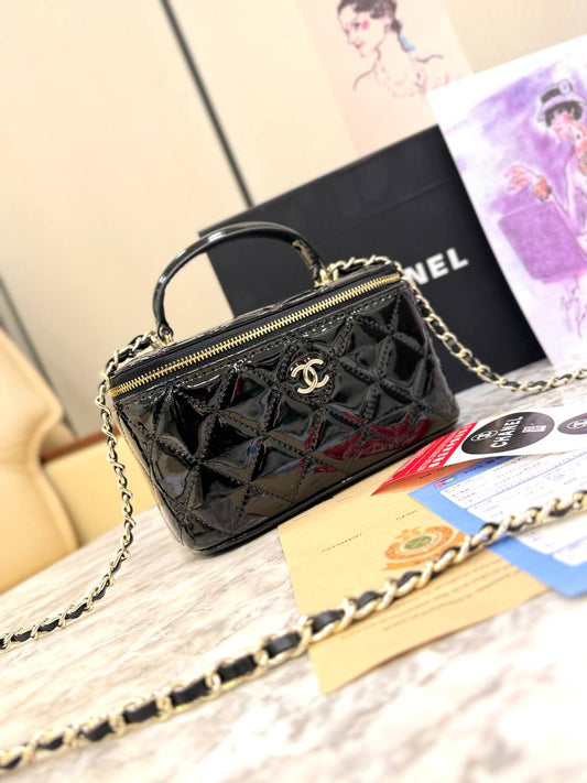 Chanel Vanity Case Bag in Quilted Patent Leather