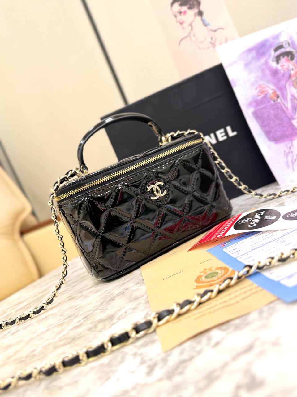 Chanel Vanity Case Bag in Quilted Patent Leather