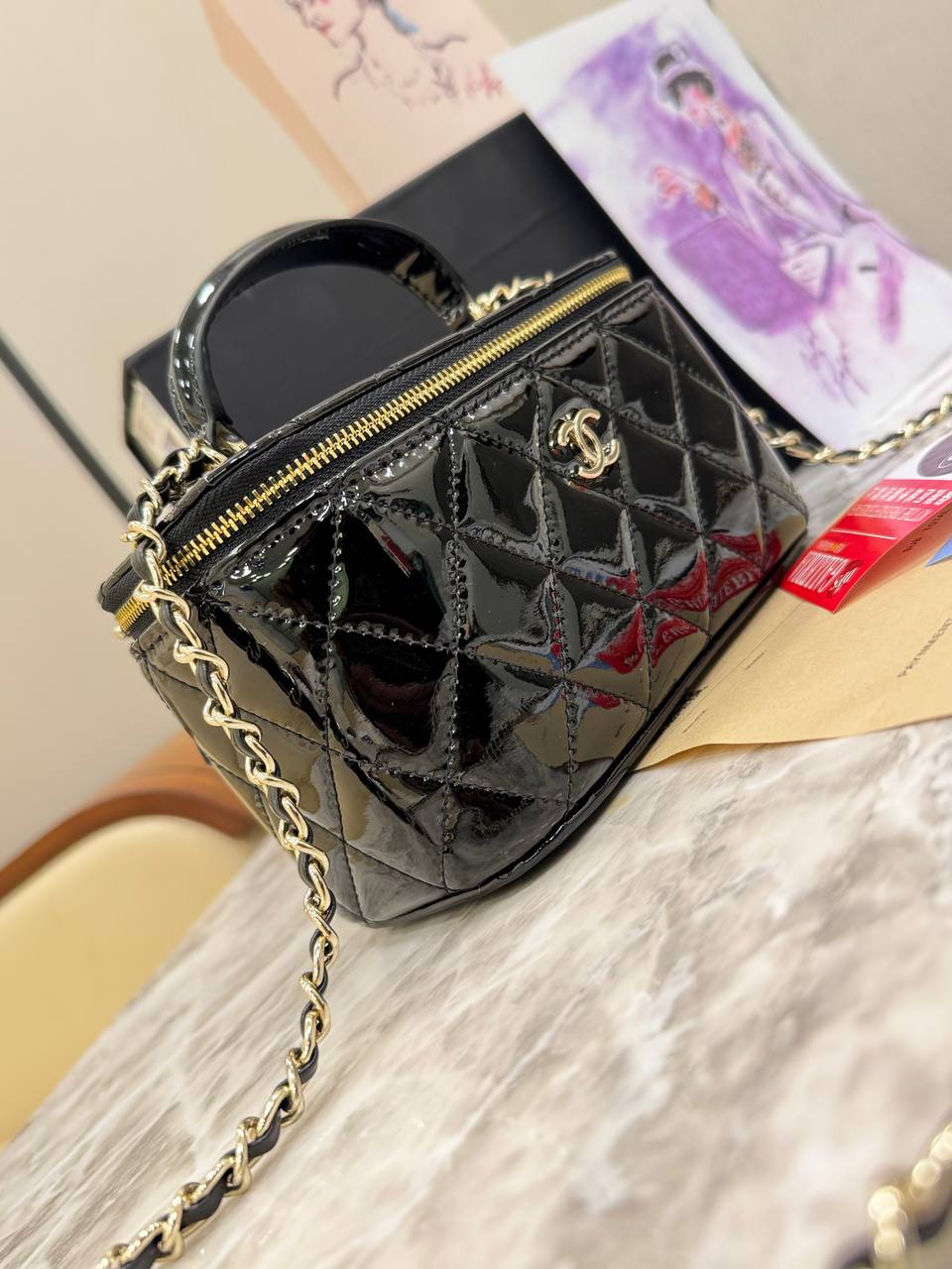 Chanel Vanity Case Bag in Quilted Patent Leather