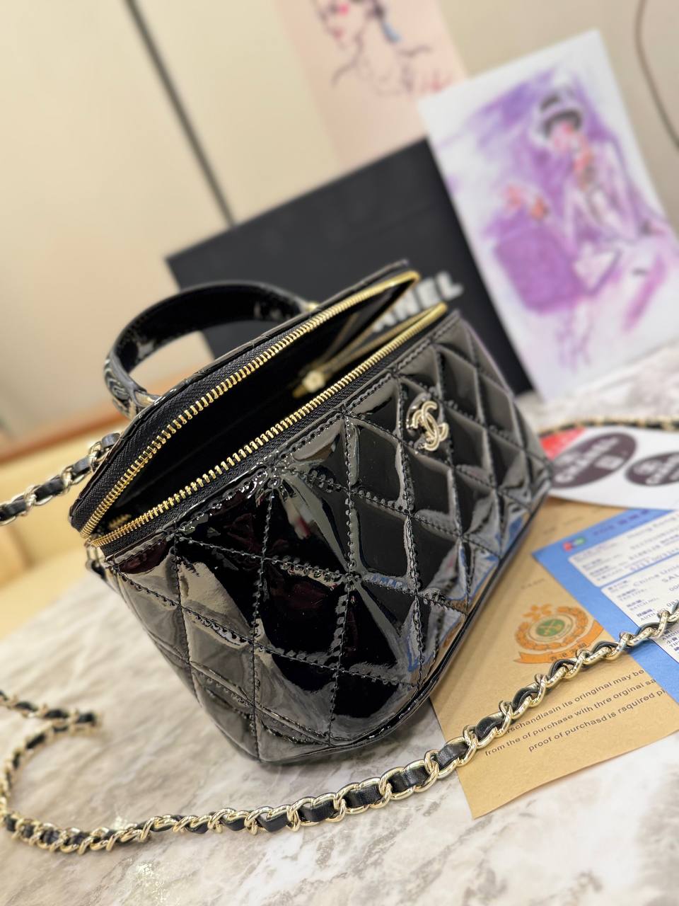 Chanel Vanity Case Bag in Quilted Patent Leather