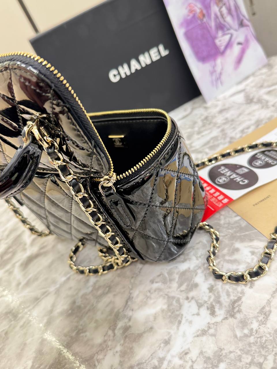Chanel Vanity Case Bag in Quilted Patent Leather