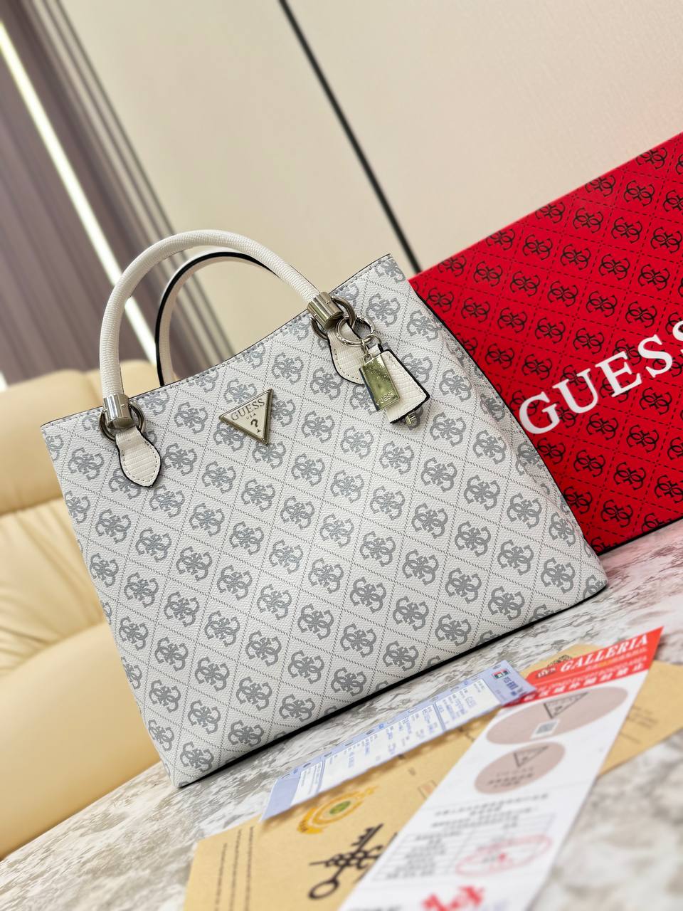 Guess Noelle Logo Print Satchel Tote Bag