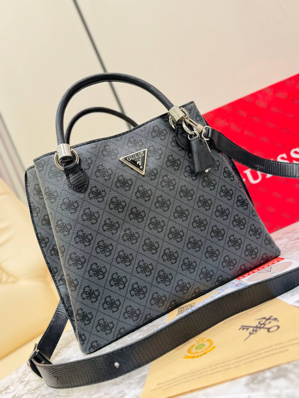 Guess Noelle Logo Print Satchel Tote Bag