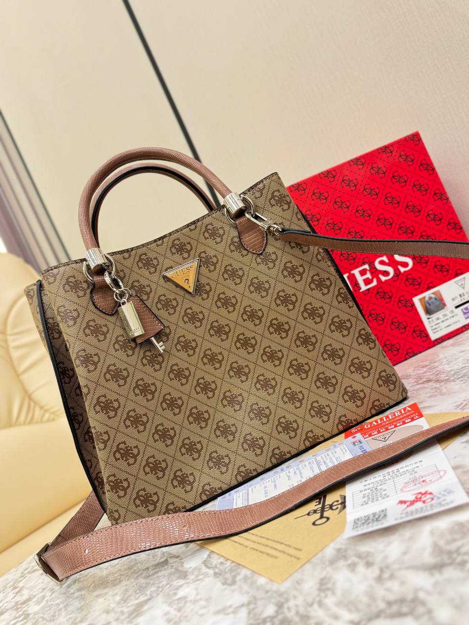 Guess Noelle Logo Print Satchel Tote Bag