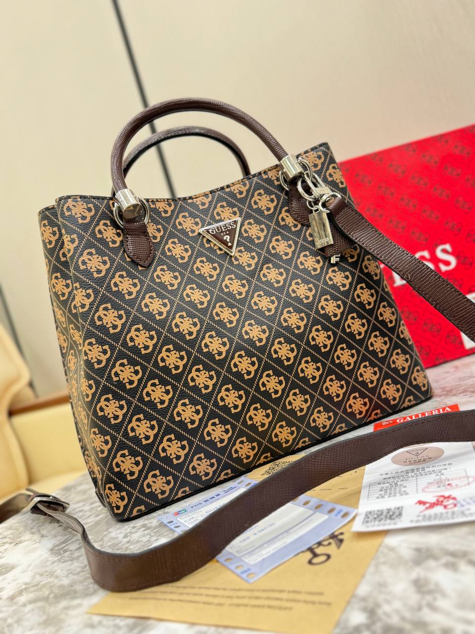 Guess Noelle Logo Print Satchel Tote Bag