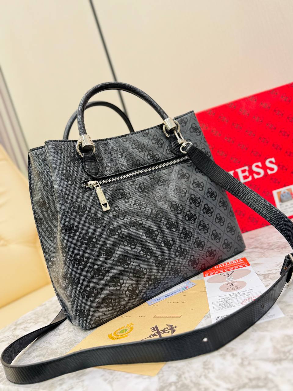 Guess Noelle Logo Print Satchel Tote Bag