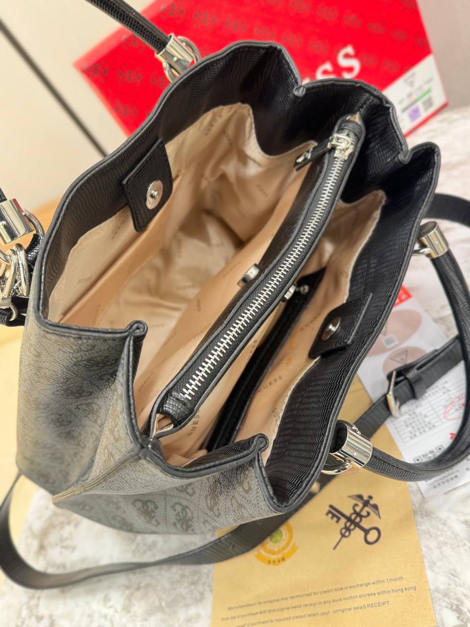 Guess Noelle Logo Print Satchel Tote Bag