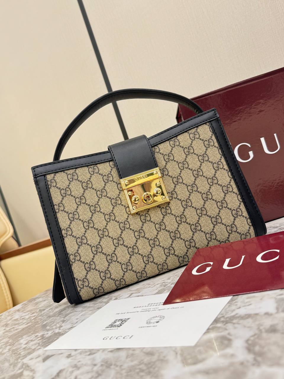 Gucci Padlock Medium Top Handle Bag in GG Supreme Canvas
