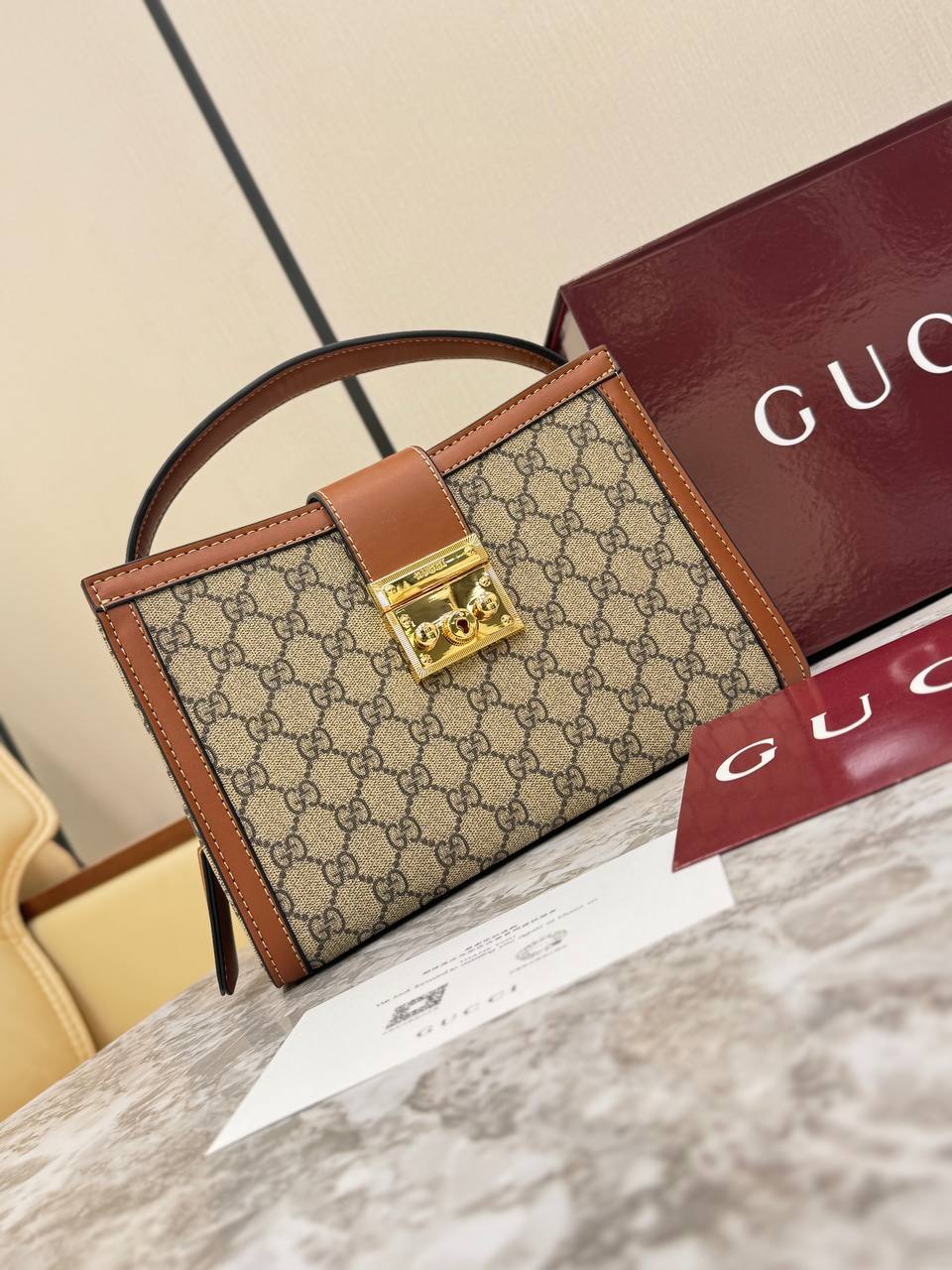 Gucci Padlock Medium Top Handle Bag in GG Supreme Canvas