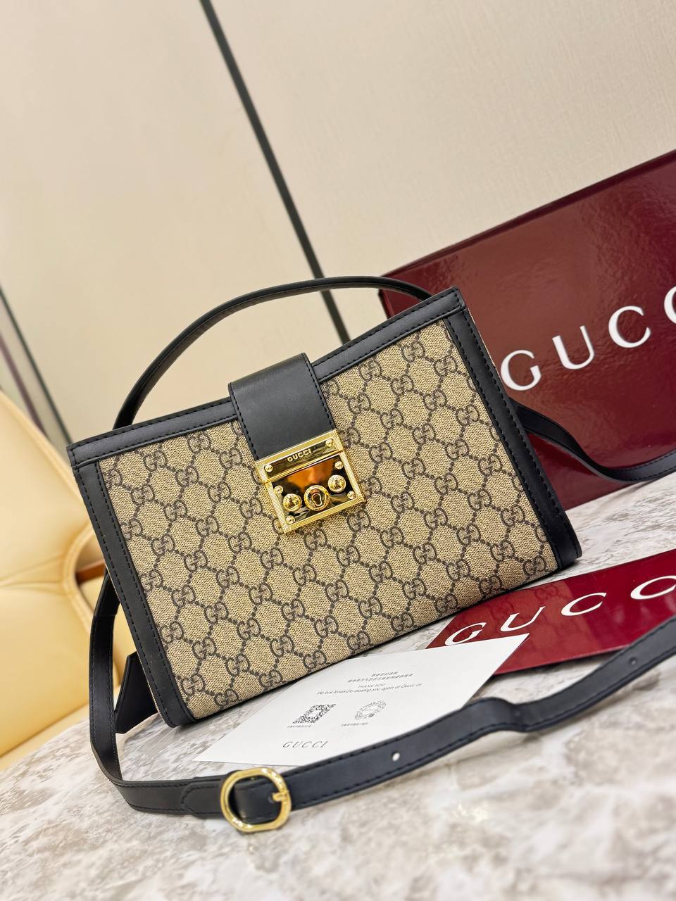 Gucci Padlock Medium Top Handle Bag in GG Supreme Canvas