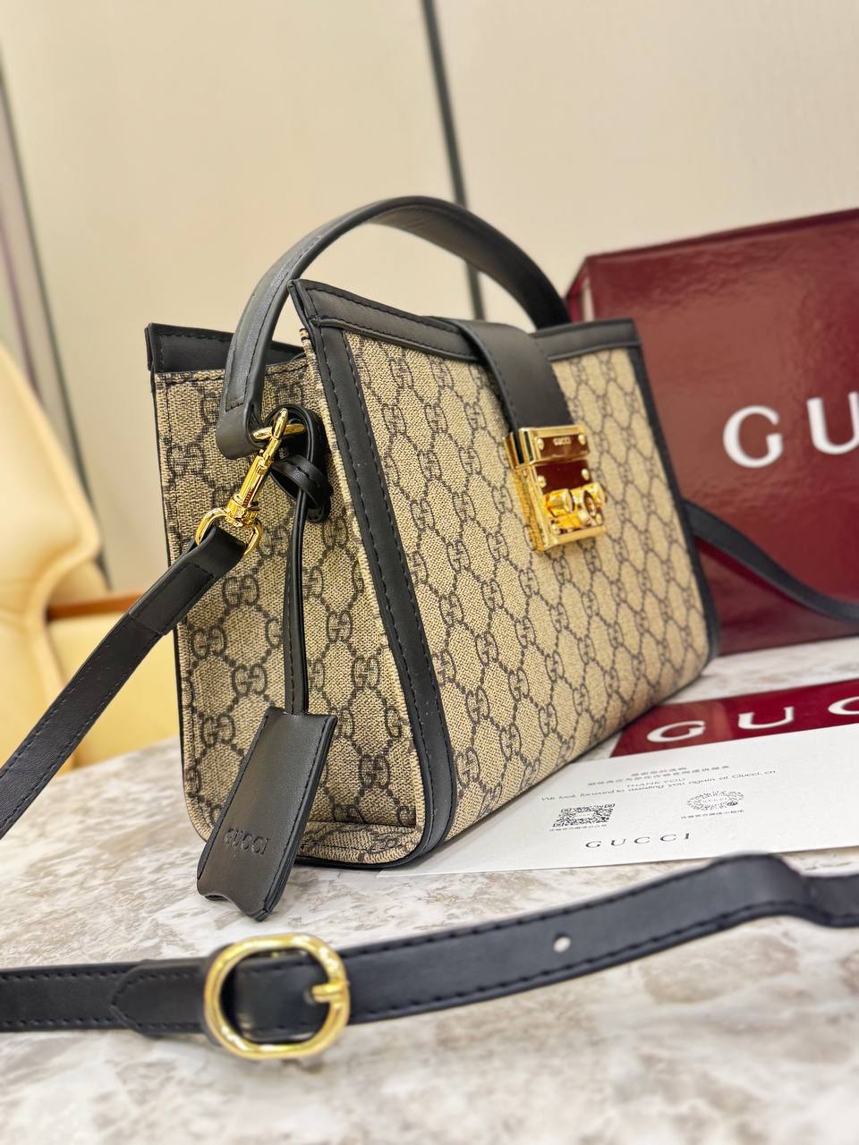 Gucci Padlock Medium Top Handle Bag in GG Supreme Canvas