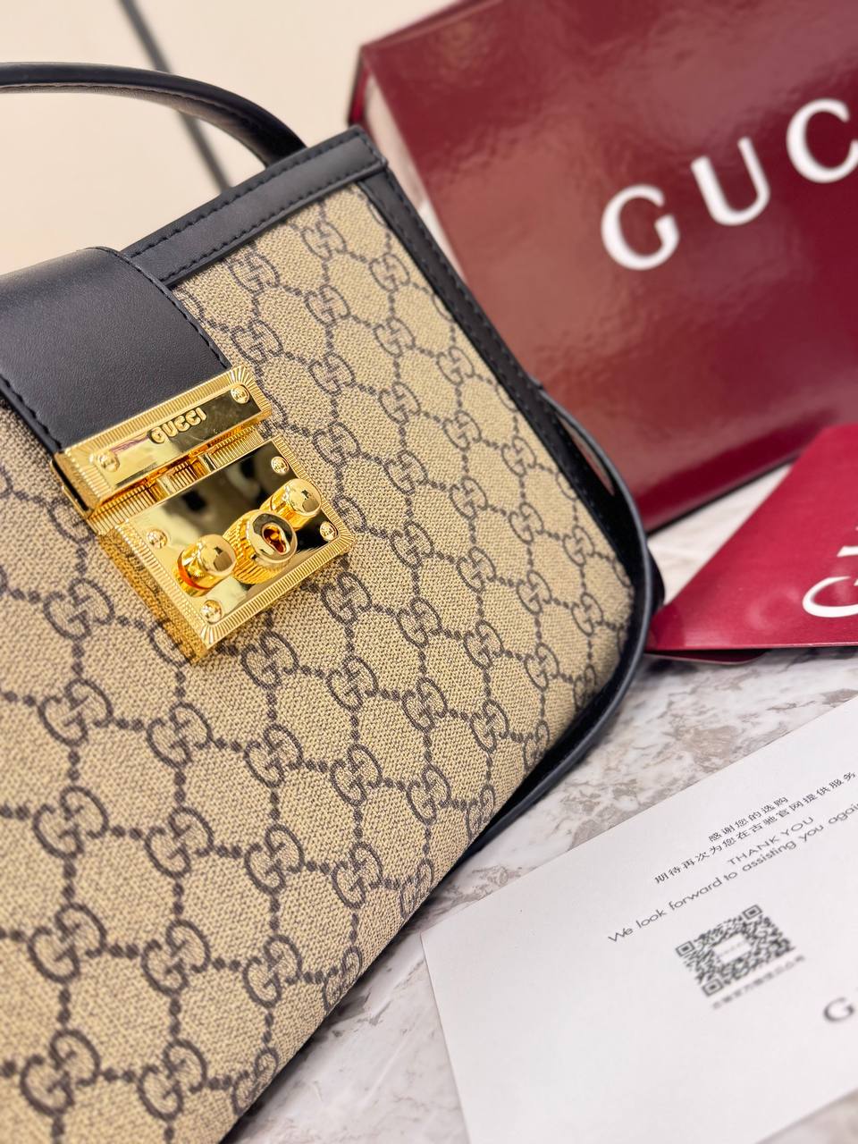 Gucci Padlock Medium Top Handle Bag in GG Supreme Canvas