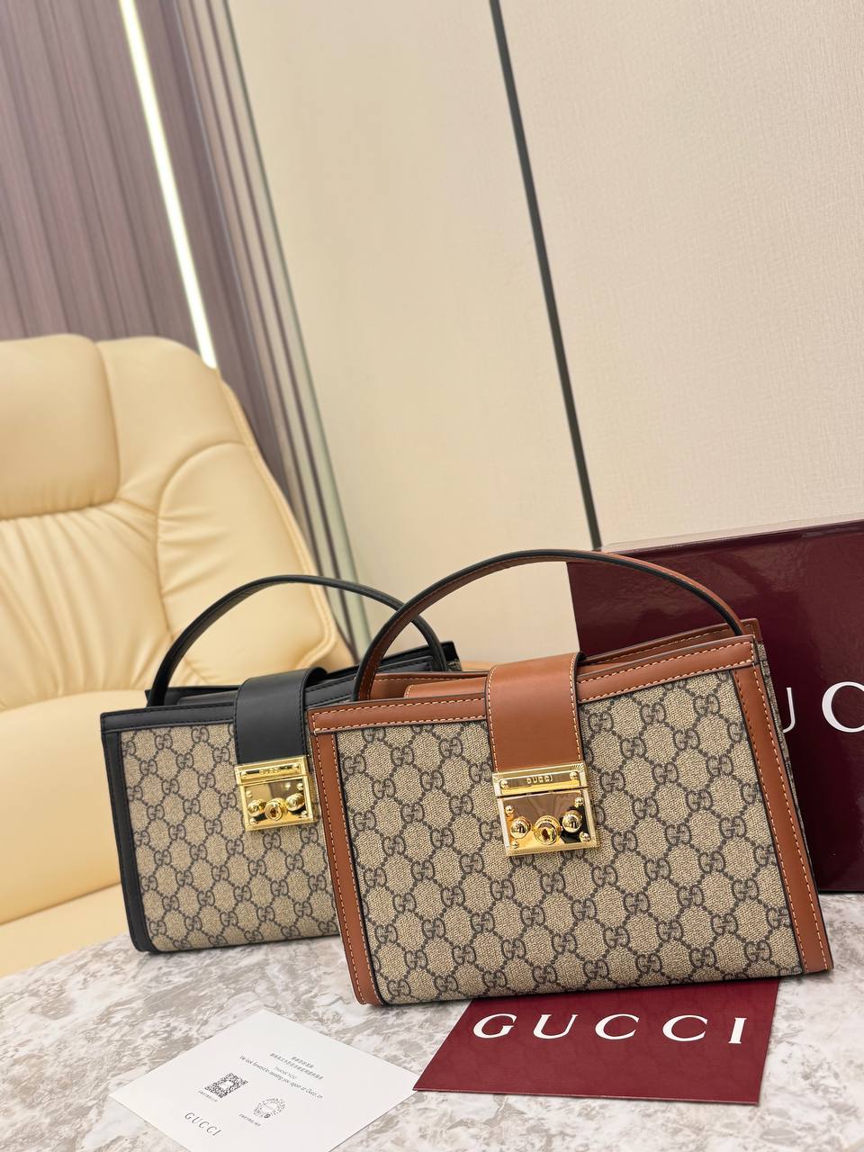 Gucci Padlock Medium Top Handle Bag in GG Supreme Canvas