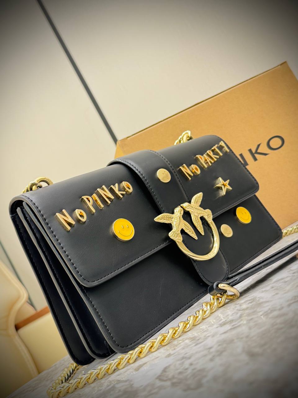 Pinko Love Bag in Smooth Leather with Graffiti Lettering