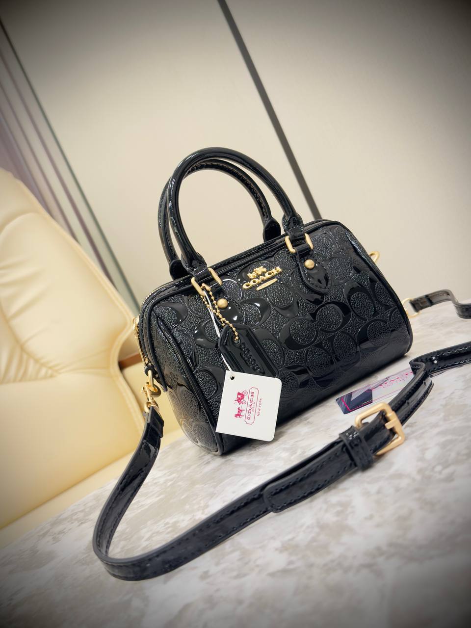 Coach Mini Rowan Satchel in Signature Embossed Patent Leather