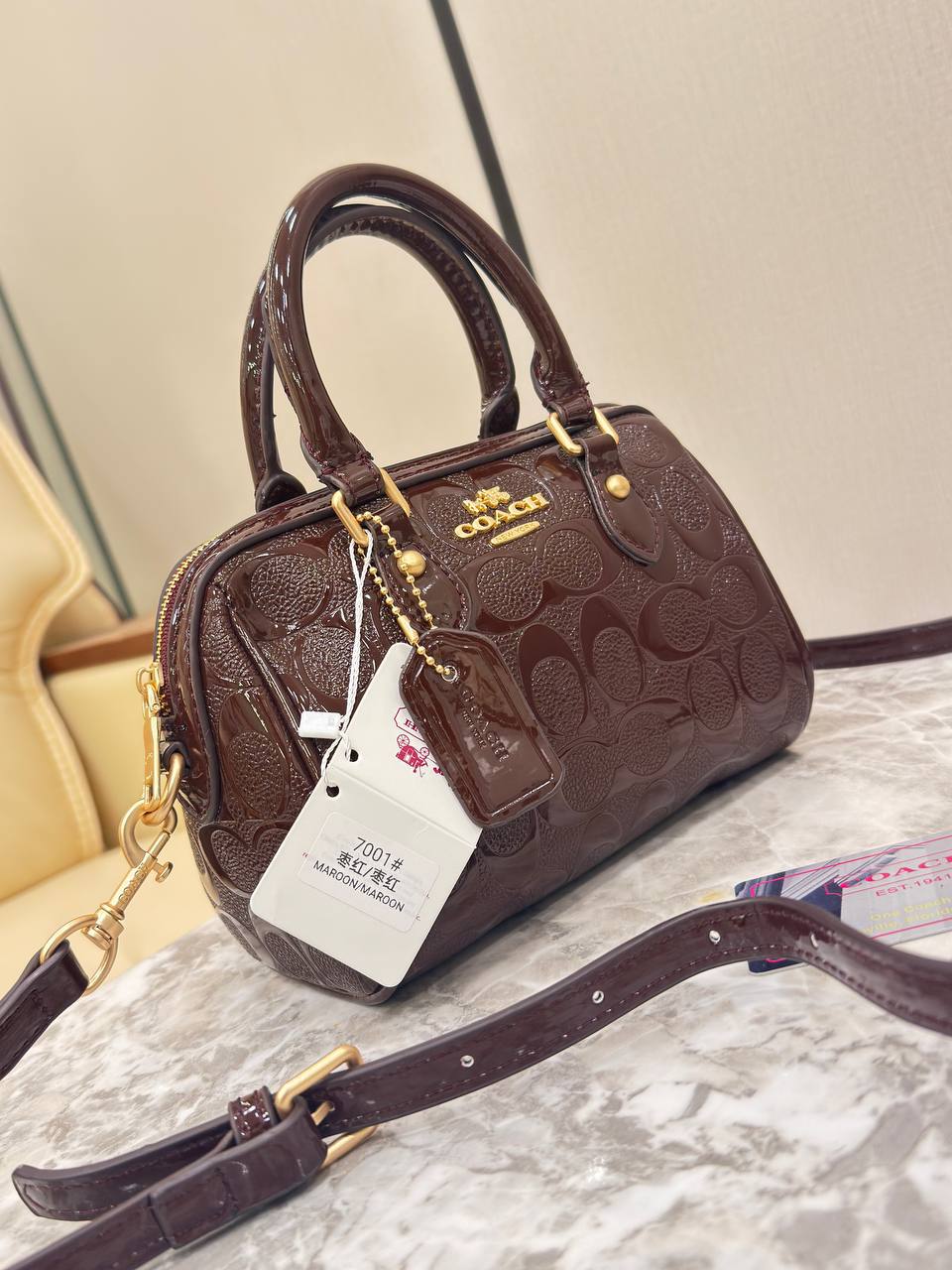 Coach Mini Rowan Satchel in Signature Embossed Patent Leather