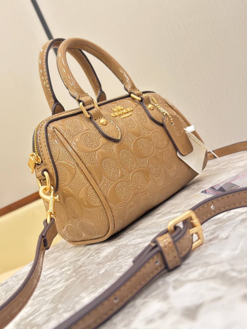 Coach Mini Rowan Satchel in Signature Embossed Patent Leather