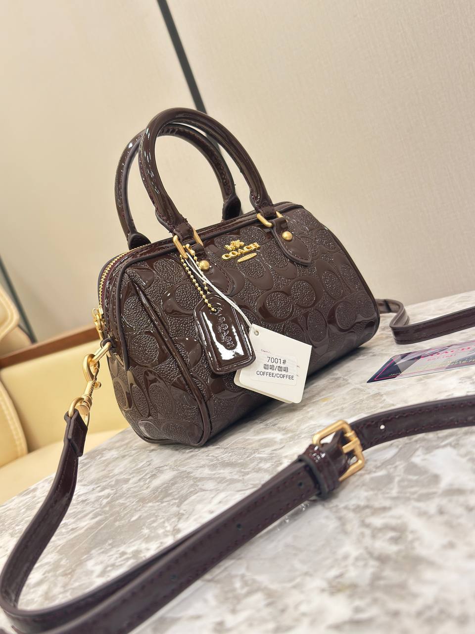 Coach Mini Rowan Satchel in Signature Embossed Patent Leather