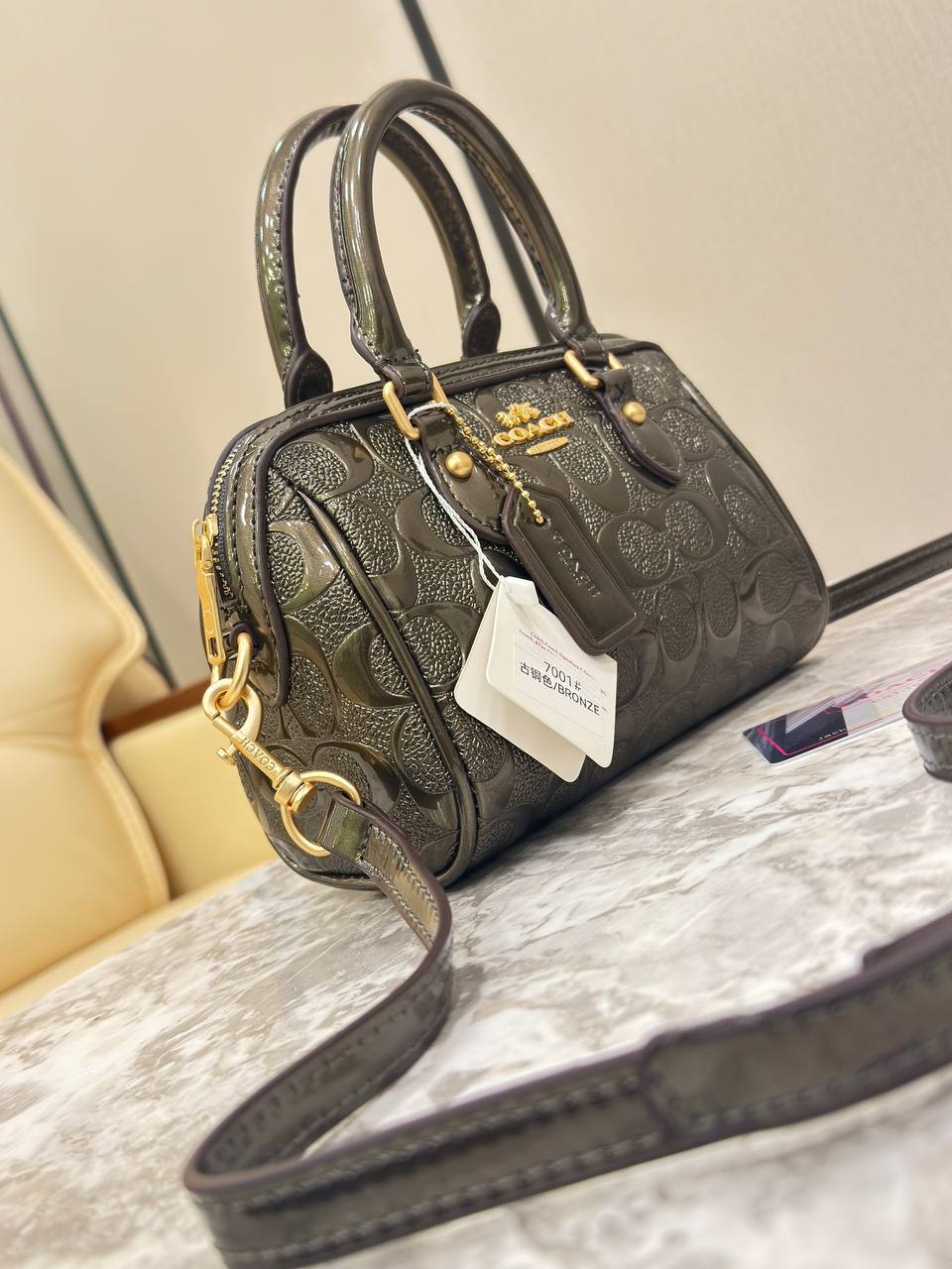 Coach Mini Rowan Satchel in Signature Embossed Patent Leather