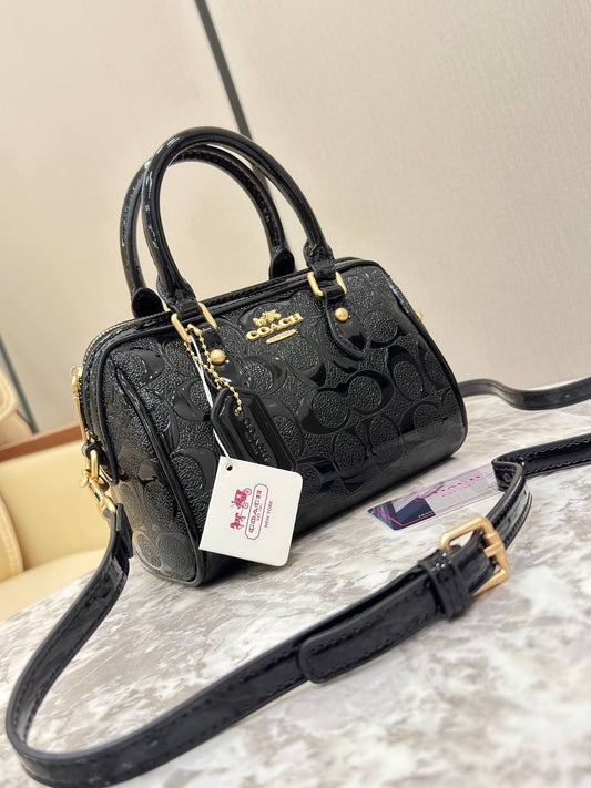 Coach Mini Rowan Satchel in Signature Embossed Patent Leather
