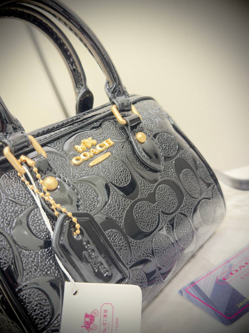 Coach Mini Rowan Satchel in Signature Embossed Patent Leather