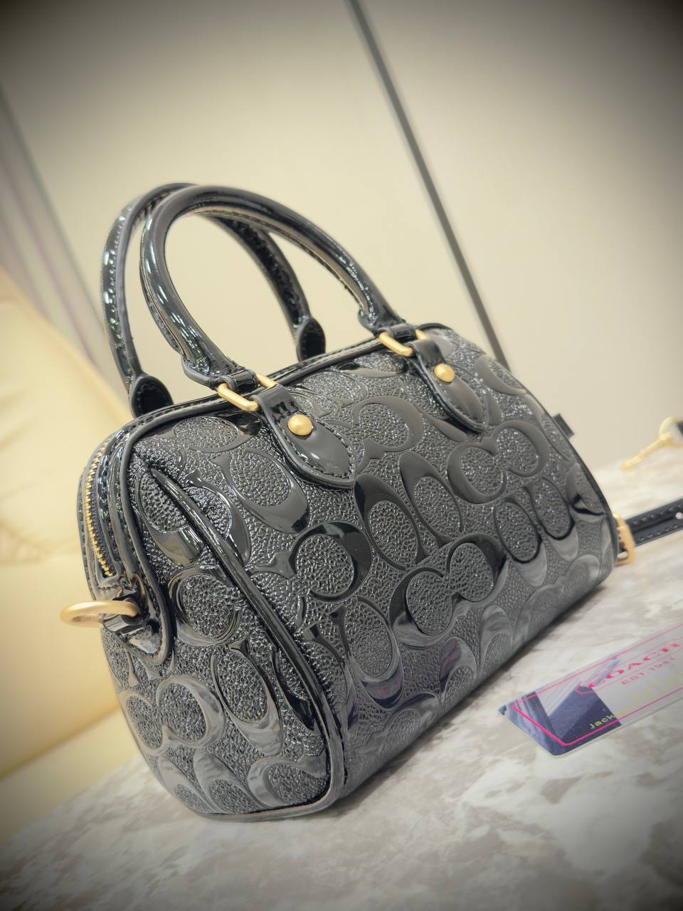 Coach Mini Rowan Satchel in Signature Embossed Patent Leather