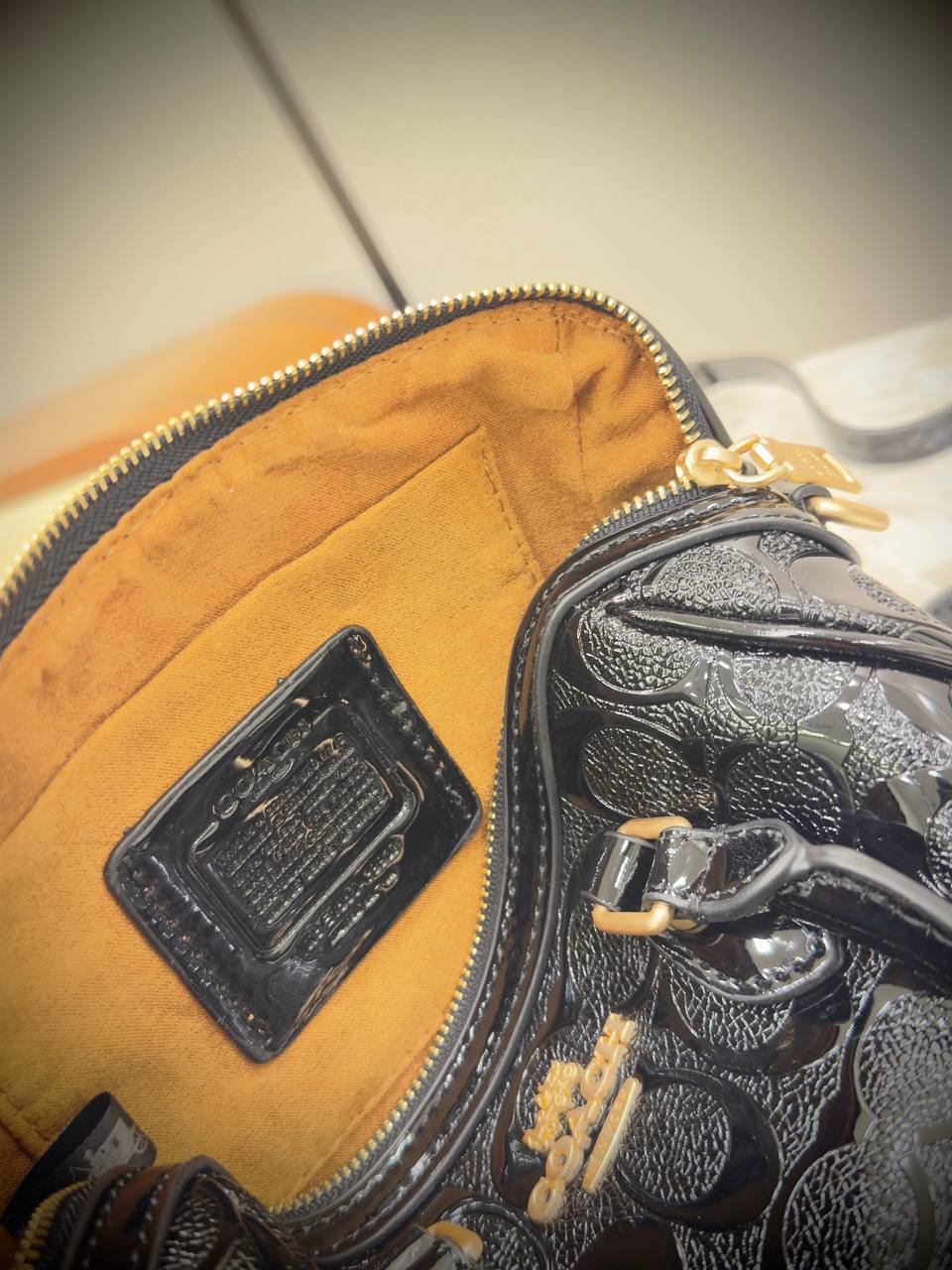 Coach Mini Rowan Satchel in Signature Embossed Patent Leather